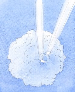 Maailmassamme näkyvät synnit ja itserakkaus peittävät maailmamme kuin kaiken peittävä pilvi, 2005 (akvarelli paperille) tekijältä Elizabeth Wang