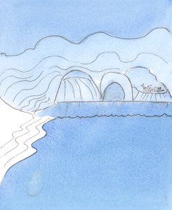 Jumalan armoa täynnä olevaa sielua edusti pehmeä ranta, lämpimän meren pestämä, 2004 (paperilla w/c) tekijältä Elizabeth Wang