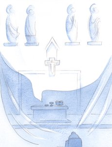 Sitten hän vei sieluni ylöspäin, hiljaisilla siivillä, omaan "tietämättömään" rukoukseensa., 2001 (w/c paperilla) tekijältä Elizabeth Wang