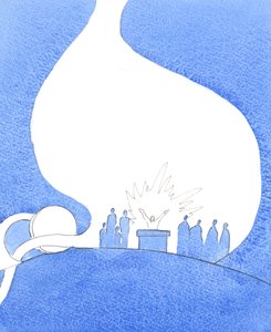 Kirkon kautta meillä on kaikki, mitä tarvitsemme elääksemme Jumalan lapsina syntisessä maailmassa, 2005 (vesiväri paperille). tekijältä Elizabeth Wang