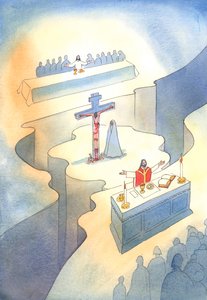 Eukaristian kautta, joka asetettiin viimeisellä ehtoollisella, Golgatan uhri esitetään uudelleen jokaisessa sukupolvessa, 2001 (paperilla) tekijältä Elizabeth Wang