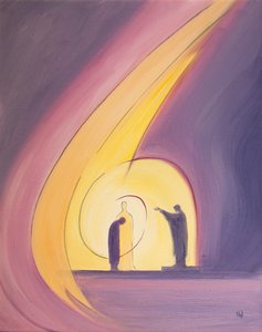 Messun lopun siunauksen kautta olemme mukana Pyhän Kolminaisuuden elämässä, 2001 (öljyä laivalla) tekijältä Elizabeth Wang