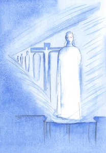 Voimme kohdata Kristuksen Siunatussa Sakramentissa alttarilla; Hänen persoonassaan ja läsnäolossaan voimme koskettaa Kristuksen elämän jokaista vaihetta, 2001 (paperilla) tekijältä Elizabeth Wang