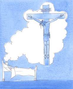 Meidän ei pidä huolehtia siitä, jos emme aina voi "koota" itseämme rukoukseen tai jos meidän on rukoiltava sairaalasängyssä tai junavaunussa, 2005 (akvarelli paperille). tekijältä Elizabeth Wang