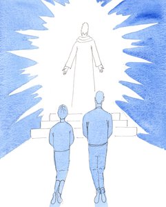 Meidän on tutkittava elämämme, onko Kristus todella "valtaistuimella" sydämissämme ja kodeissamme, vai onko palvelemamme "jumala" omat halumme ja tavoitteemme, 2005 (vesiväri paperille). tekijältä Elizabeth Wang
