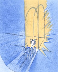 Me, jotka seisomme alttarin edessä, olemme itse Jumalan kokoamia. Elämme Hänen loistavassa ystävyydessä, Kristus keskellämme, 2002 (paperilla) tekijältä Elizabeth Wang