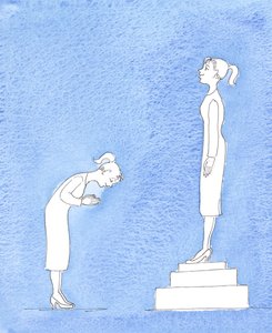 Me "palvomme" itseämme toteuttamalla vain omia suunnitelmiamme ja tavoitteitamme, ajattelematta juurikaan Jumalan toiveita, 2005 (akvarelli paperille). tekijältä Elizabeth Wang