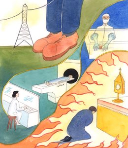 Aina kun tiedämme olevamme tekemisissä voimakkaan aineen kanssa, muutamme viisaasti käyttäytymistämme, 2005 (akvarelli paperille). tekijältä Elizabeth Wang