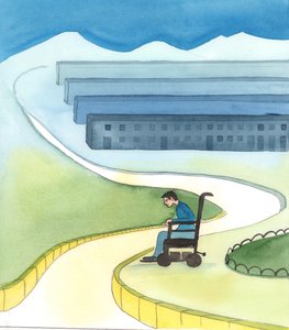 Kun ihmiset rakentavat moderneja kaupunkeja ja hyviä asuntoja, he joskus tulevat ylpeiksi saavutuksistaan, 2005 (akvarelli paperille). tekijältä Elizabeth Wang
