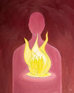 Jumalan rakkaudella voimme auttaa ja rukoilla niiden puolesta, joita kannamme sydämessämme, 2000 (öljyä aluksella) tekijältä Elizabeth Wang