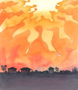 Isän sydämessä, taivaassa, palaa palava valo, 2005 (akvarelli paperille). tekijältä Elizabeth Wang