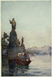 Sisäänkäynti Villa Arconatiin, Lago di Como, kuvitus Richard Bagotin teoksesta "Italian järvet" tekijältä Ella Du Cane