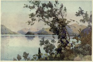 Ilta, Lago di Como, kuvitus Richard Bagotin teoksesta "Italian järvet". tekijältä Ella Du Cane