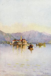 Isola Pescatori ja Sasso di Ferro, Maggiore-järvi (väri litho) tekijältä Ella Du Cane