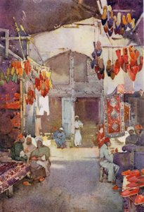 The Shoe Bazaar, Kairo (väri litho) tekijältä Ella Du Cane
