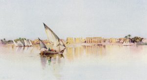 Luxorin temppeli Niilin Länsirannalta (väri litho) tekijältä Ella Du Cane