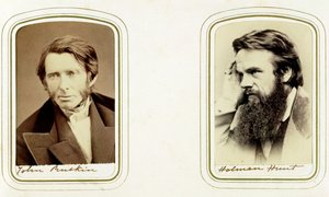 John Ruskin, englantilainen taiteilija, runoilija ja kriitikko, ja William Holman Hunt, englantilainen taiteilija, 1865 tekijältä Elliott and Fry