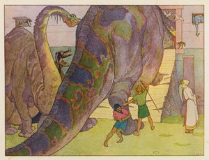 Nooan arkki: dinosaurusten dilemma (värillinen litografia) tekijältä Elmer Boyd Smith