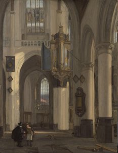 Protestanttisen goottilaisen kirkon sisustus Oude- ja Nieuwe Kerk -aiheilla Amsterdamissa tekijältä Emanuel de Witte