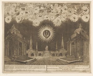 Vuurwerk in Moskou bij de viering van het einde van de Russisch-Turkse Oorlog, 1775 (laki IV) Ilotulitteiden esitys, ammuttu Hänen Keisarillisen Majesteettinsa läsnäollessa Venäjän ja Ottomaanien portin välisten rauhanjuhlien yhteydessä (sarja tekijältä Emel