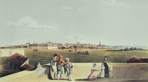 Yleisnäkymä Buenos Airesista Plaza del Torosilta, maalauksellisista kuvista Buenos Airesista ja Montevideosta, 1820 tekijältä Emeric Essex after Vidal