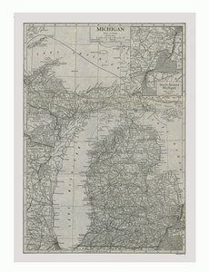 Michiganin kartta, USA, c1900. tekijältä Emery Walker