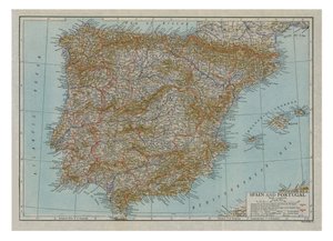 Espanjan ja Portugalin kartta, c1910. tekijältä Emery Walker