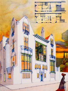 Talosuunnittelu, n. 1905-1906 (akvarelli ja kynä paperille) tekijältä Emiel van Averbeke