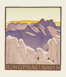 Jungfrau-Bahn, juliste, joka mainostaa Jungfrau-vuoristorautatietä (värilitho)