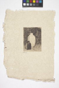 Asetelma maljakon ja pullon kanssa (muste) tekijältä Emil Carlsen