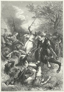 Cromwellin Ironsides taistelee Royalistisen ratsuväen kanssa Englannin sisällissodassa (kaiverrus)