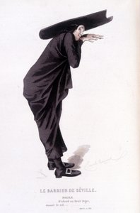 Edouard Fournierin Beaumarchaisin (1732-1799) täydellinen teos. piirustus Emile Bayard. Ed. Laplace, Sanchez et Cie, Pariisi 1876. Tämä on Bazile elokuvassa "Sevillan parturi" tekijältä Emile Antoine Bayard