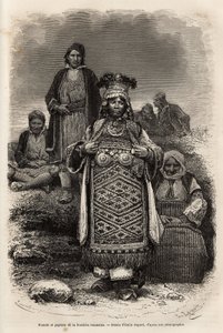 Romanian rajojen sulhaset ja talonpojat, kaiverrus Emile Bayardin piirustuksen mukaan, havainnollistaa matkaa Bulgariaan, Guillaume Lejean, vuonna 1867, julkaistu "" Le tour du monde"" 1873, toimittanut Edouard Charton, Hachette painos, Paris . Se tekijältä Emile Antoine Bayard