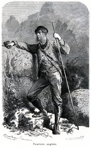 Emile Bayardin muotokuva englantilaisesta turistista - matkailu 1800-luvulla - kuvitus kirjasta "" Moors and Characters of Peoples", painos 1884 - tekijältä Emile Antoine Bayard