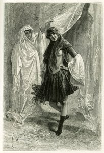 Persian prinsessan Ziba Khanoumin muotokuva. E. Bayardin kaiverrus valokuvan jälkeen havainnollistamaan Jane Dieulafoyn (s. Magre) tarinaa "Persia, Chaldee ja Susiane" vuosina 1881-1882 tekijältä Emile Antoine Bayard