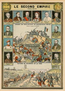 Toinen imperiumi 1852-1870 - Malakofin vangitseminen 8. syyskuuta 1855 - Solferinon voitto 24. kesäkuuta 1859 - Emile Ollivier, Baron Haussmann, Napoleon III, keisari Eugenia, paavi Pius 9, Marechal Niel, Victor Emmanuel (Victor Emmanuel (Victor Emmanuel)  tekijältä Emile Antoine Bayard