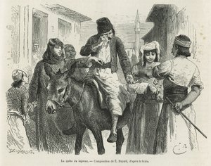 Leproux Quest in Chio, piirros Emile Bayard, havainnollistamaan tarinaa "Chion saari" (Itä-Turkki), vuonna 1877, tohtori A.Testevuide. Kaiverrus kirjassa Le tour du monde tekijältä Emile Antoine Bayard