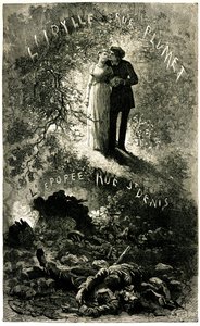 Victor Hugon Miserables: sentimentaalinen juoni historiallisen freskon taustalla. Cosetten ja Mariuksen rakastajat (rakkaus - idylle rue Plumet) ja Pariisin barrikadit (vallankumous - Epopee rue St Denis (Saint-Denis). Emile Bayardin kuvitus Ollille tekijältä Emile Antoine Bayard
