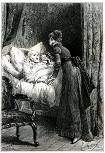 Nuori nainen huolehtii vanhasta miehestä, joka kuolee sängyssään seinästä riippuvan krusifiksin alla. Kuoleva mies pitää viimeisiä suosituksiaan (tahtoa) kädessään. Emile Bayardin kaiverrus, joka havainnollistaa Jules Sandeaun kirjaa "Mademoiselle de la Se tekijältä Emile Antoine Bayard
