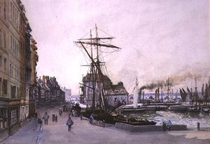 Honfleurin laituri (akvarelli) tekijältä Emile Antoine Francois Herson