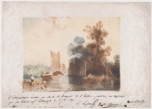 Maisema joen ja veneiden kanssa, 1837 tekijältä Emile Aubert Lessore