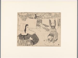 Kolme bretonilaista naista ripustaa pyykit Le linge Breton naiset (sarjan nimi) Bretonnes (sarjan nimi) tekijältä Emile Bernard