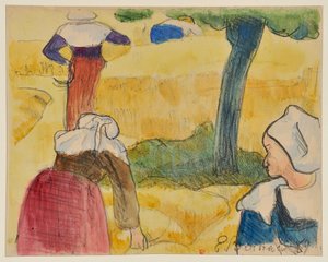 Naiset sadonkorjuussa - Paimenten kumarrus - Sadonkorjaaja [koevedos a] tekijältä Emile Bernard
