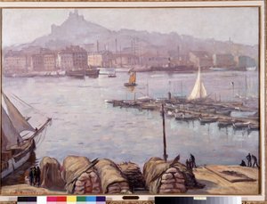 Marseillen vanha satama ja Notre-Dame-de-la-Garde (Notre-Dame-de-la-Garde), jota kutsutaan myös Hyväksi äidiksi”” Emile Bernardin (1868-1941) maalaus 1929 Dim. 77,5x107 cm Pakollinen maininta: Kokoelman perusterveiset Provencesta, Marseillesta tekijältä Emile Bernard