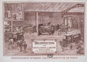 Julistemainos Machinery for Desinfiction by Steam valmistanut Hallu Aine, 1800-luvun loppu