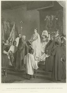 Maria Burgundy vannoo kunnioittavansa Brysselin kaupungin oikeuksia (syväpaino) tekijältä Emile Charles Wauters