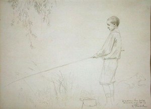 Nuori poika kalastus tekijältä Emile Friant
