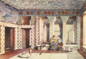 Taiteilijan näkemys Knossoksen palatsista, Kreeta, n. 1900 (litho)