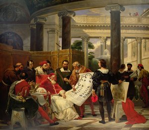 Paavi Julius II määrää Bramanten, Michelangelon ja Rafaelin rakentamaan Vatikaanin ja Pietarinkirkon, 1827 (ks. myös 157492).