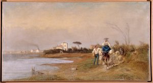 Martiguesin talonpojat matkalla kävelylle Emile Loubonin (1809-1863) maalaus 1800-luku